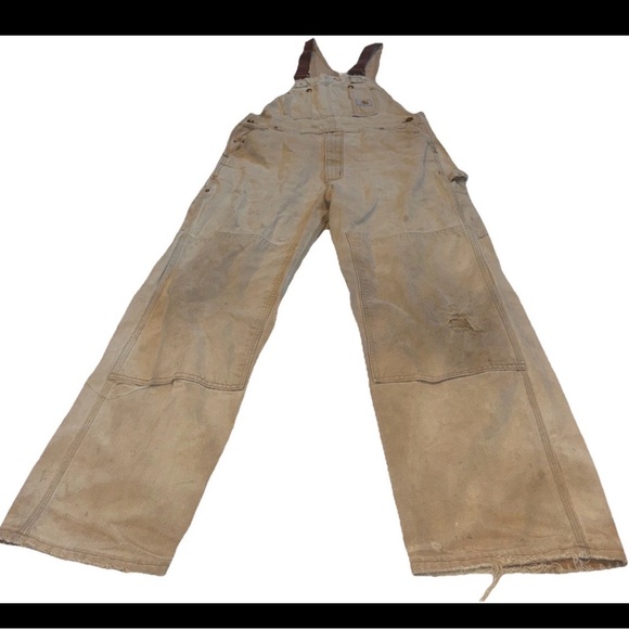 Carhartt Duck Bib Overalls Mens 38x32  Brown Double Knee Workwear Carpenter - Picture 2 of 11